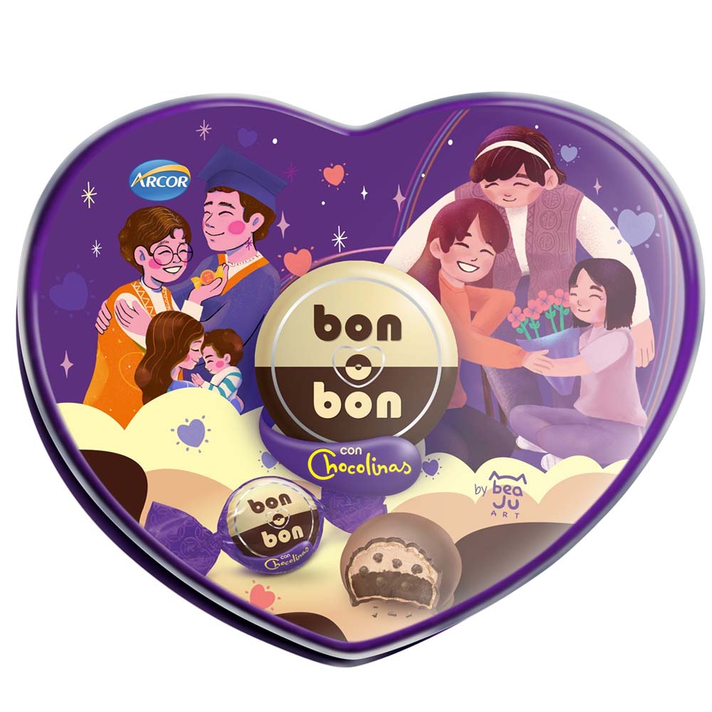 Bombones de Chocolate BON O BON con Chocolinas Pote Corazón 45g