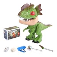 Dinosaurio Verde 5 en 1 Sacapuntas, Lapiz, Borrador, Grapadora y Cinta Métrica