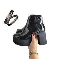 Bota Mujer Pu Taco 9 Charol Doble 1177 5C-68 Color Negro