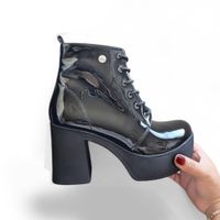 Botin Mujer Warrior Taco 7 1177 5C-68 Charol Color Negro