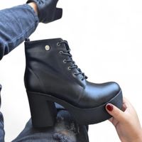 Botin Mujer Warrior Taco 7 1177 5C-68 Color Negro
