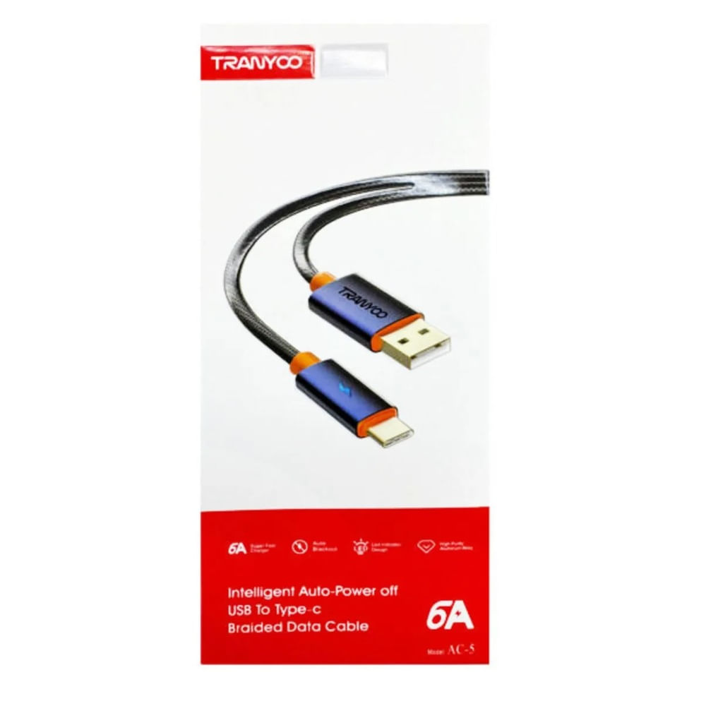 Cable de Carga Tranyoo Tipo C de 1.2 Metro Negro 6 Amperios