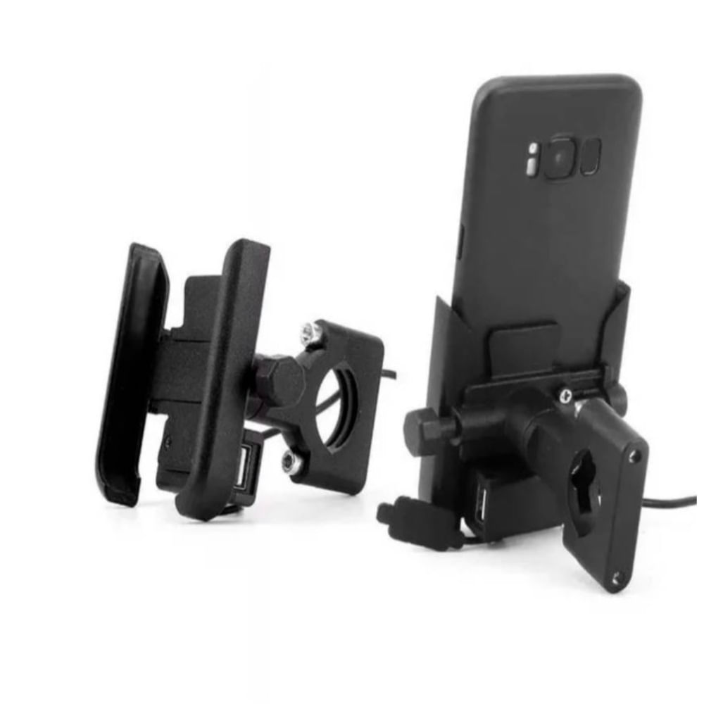 Soporte para Moto Metal Aluminio con Conector Usb Negro