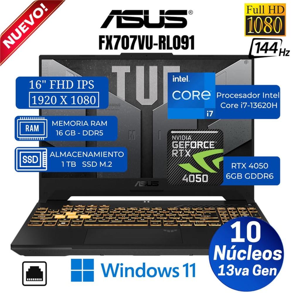 Laptop ASUS TUF FX607VU-RL091 16"" FHD IPS, Core i7-13620H, Ram 16GB, Ssd 1 TB, Rtx 4050, Free Dos