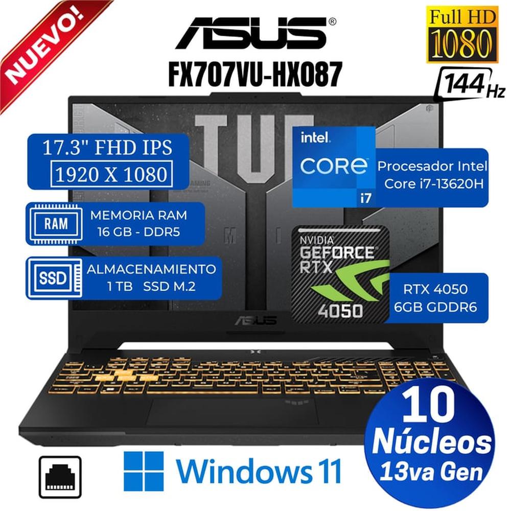 Laptop ASUS TUF FX707VU-HX087 17.3"" FHD IPS, Core i7-13620H, Ram 16GB, Ssd 1 TB, Rtx 4050, Free Dos