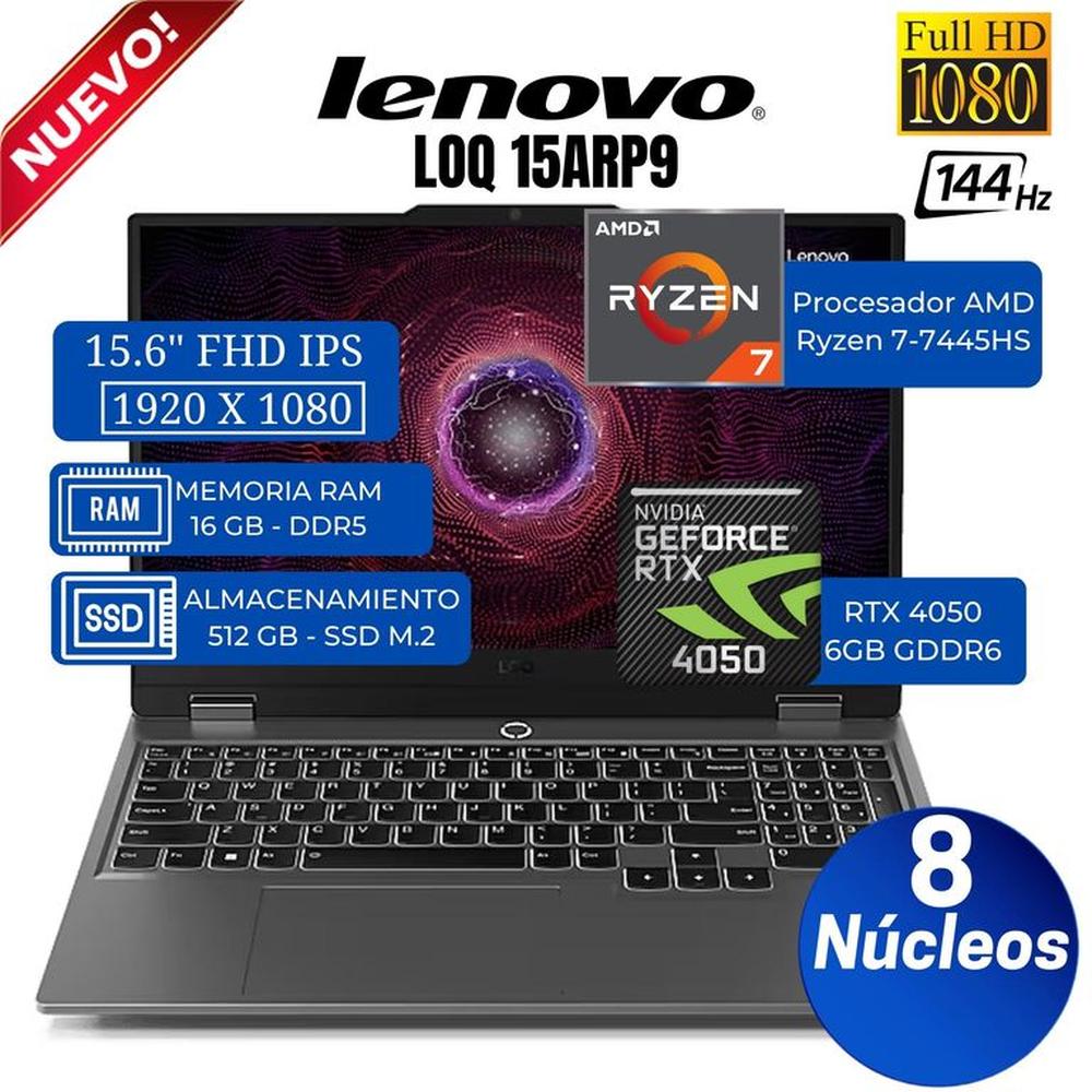 Laptop Lenovo LOQ 15ARP9 15.6""  FHD IPS, AMD RYZEN 7-7435HS, Ram 24GB, Ssd 512GB, Rtx 4050, Free Dos