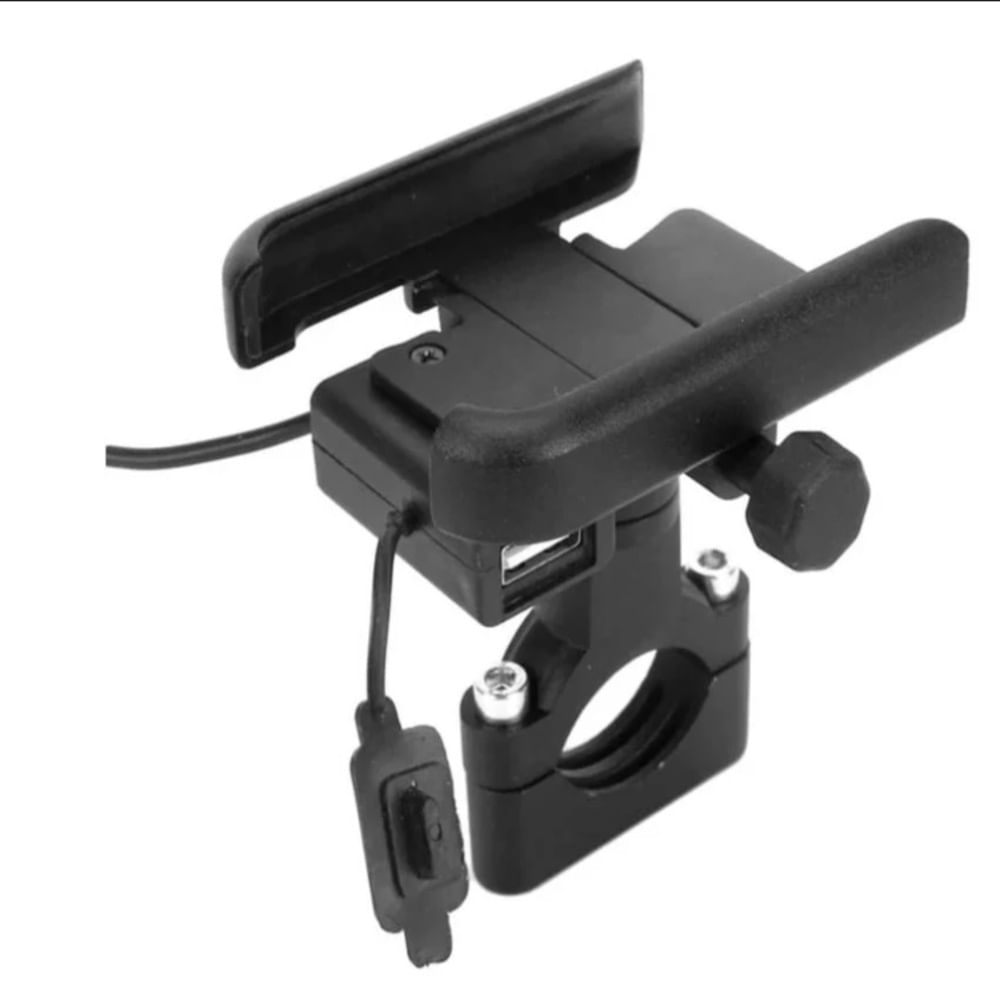 Soporte de Metal Aluminio para Moto Bicicleta con Conector Negro Usb