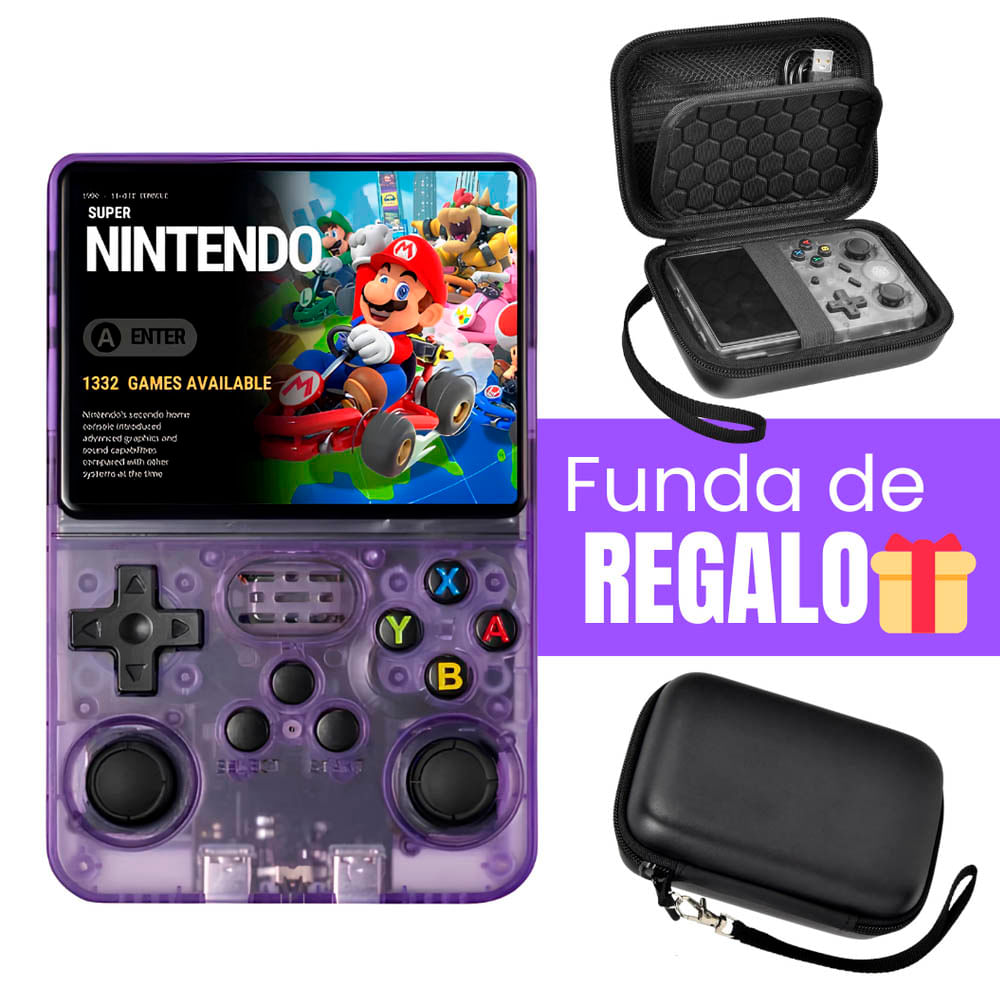 Consola de Videojuegos Portátil R36S Violeta 15000 Juegos + Regalo Estuche