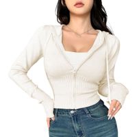 Chompa Mujer Cierre 463G-27 Hilo Tacto Algodon Cierre Jalapitas Y Capucha Color Perla