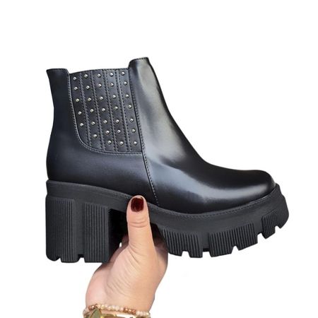 Botin Mujer Perlas Taco 5 1177 5C-60 Color Negro Talla 37