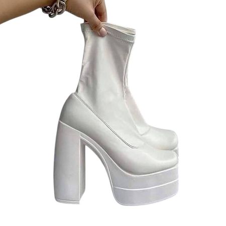 Botin Mujer Latex Strech Taco 13 1299 5C-95 Color Blanco Talla 39