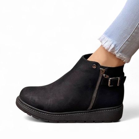 Botin Mujer Acolchada Gamuza Cierre 1299 5C-55 Color Negro Talla 37