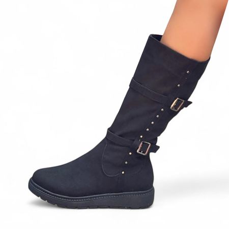 Bota Tres Cuartos Gamuza Acolchada Interior 1299 5C-65 Color Negro Talla 36