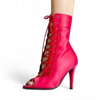 Botin Mujer Abierto Satinado Taco 9 1299 5C-85 Color Rojo