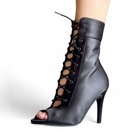 Botin Mujer Abierto Satinado Taco 9 1299 5C-85 Color Negro Talla 37