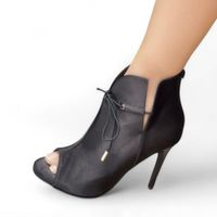 Botin Mujer Abierto Gamuza Taco 9 1299 5C-85 Color Negro