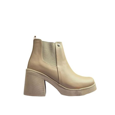 Botin Mujer Elasic Taco 7 1177 5C-60 Color Beige Talla 35