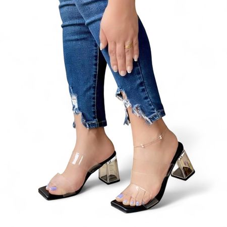 Sandalia Mujer Acrilico Taco 7 1177 5C-60 Color Negro Talla 35