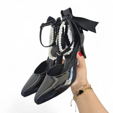 Taco Mujer Charol 7 Lazo 1177 5C-58 Color Negro Talla 39