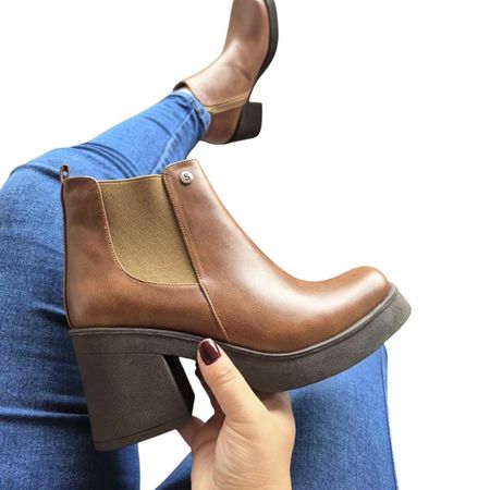 Botin Mujer Elasic Taco 7 1177 5C-60 Color Camel Talla 35