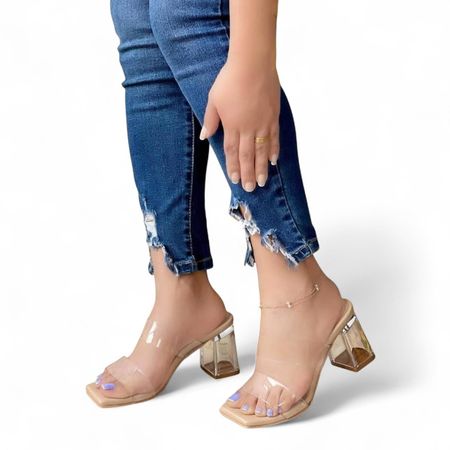 Sandalia Mujer Acrilico Taco 7 1177 5C-60 Color Beige Talla 36