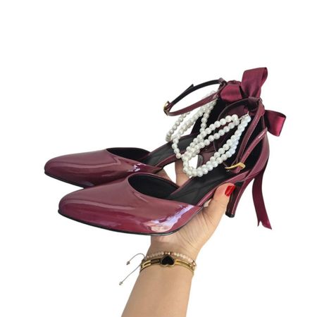 Taco Mujer Charol 7 Lazo 1177 5C-58 Color Vino Talla 35