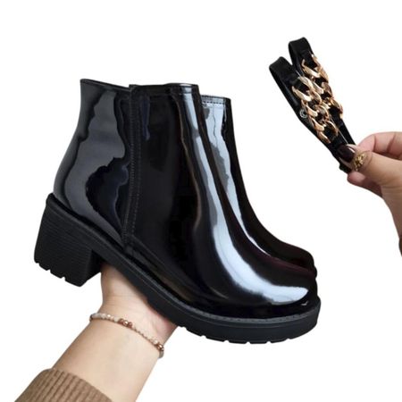 Botin Mujer Doble Taco 5 1177 Charol 5C-58 Color Negro Talla 39