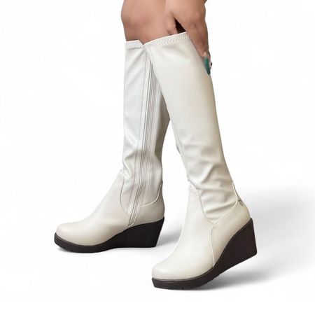 Bota Mujer Strech Cuña 7 1299 5C-75 Color Beige Talla 36