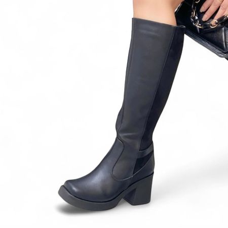 Bota Mujer Punta Cuadrada Gamuza Posterior 1299 5C-75 Color Negro Talla 35