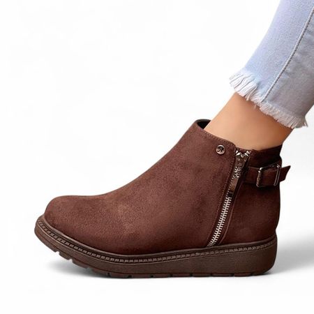 Botin Mujer Acolchada Gamuza Cierre 1299 5C-55 Color Marron Talla 39
