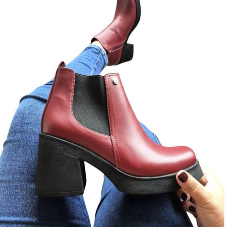 Botin Mujer Elasic Taco 7 1177 5C-60 Color Vino Talla 37