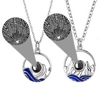 Collar De Pareja Proyecta 100 Idiomas Montaña Y Oceano Plata 925