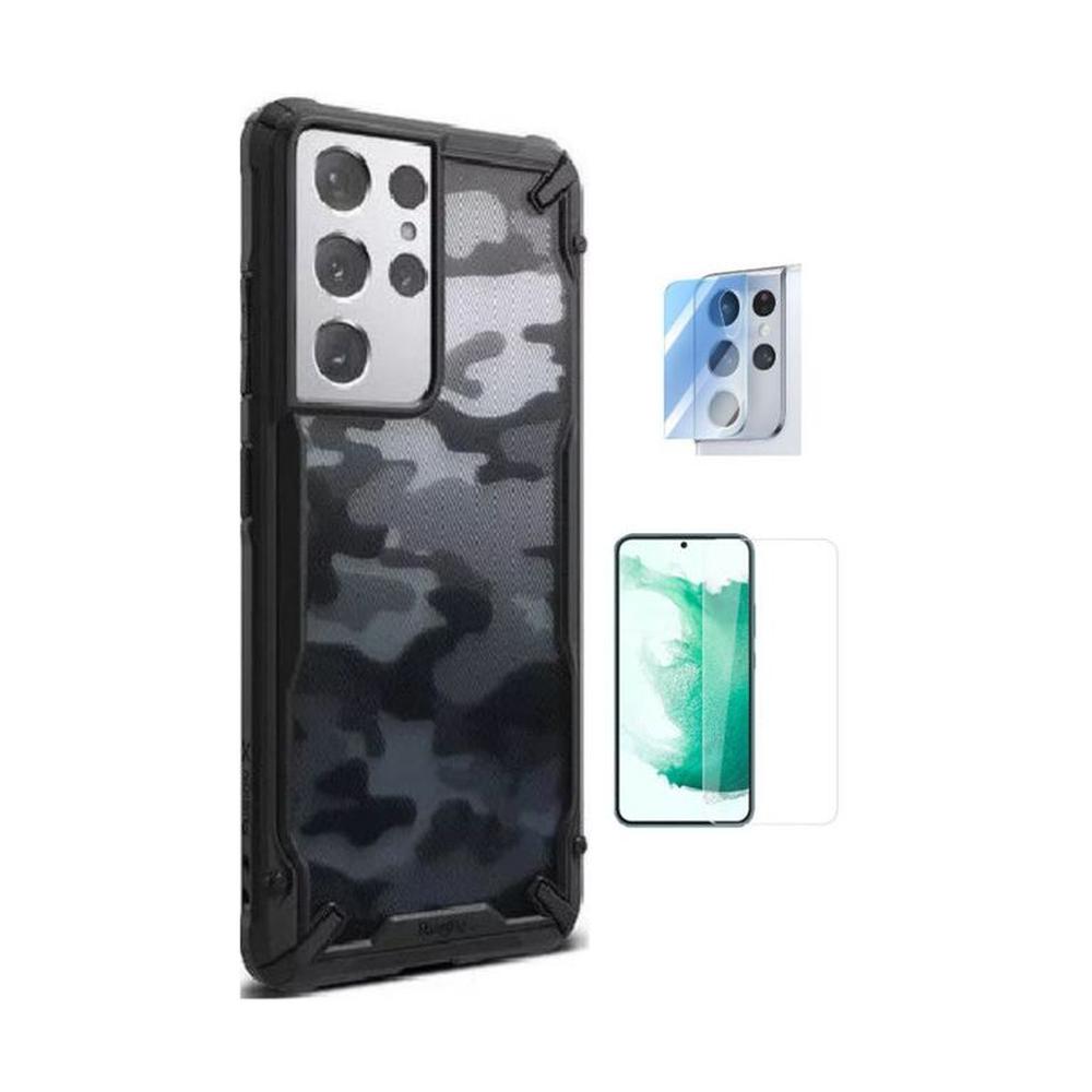 CASE RINGKE FUSION X CAMUFLADO SAMSUNG S21 ULTRA Y VIDRIOS