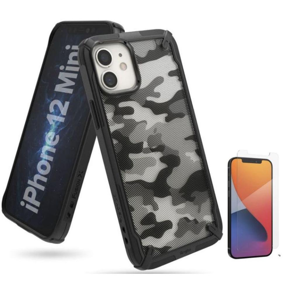 CASE RINGKE FUSION X CAMUFLADO IPHONE 12 MINI + VIDRIO