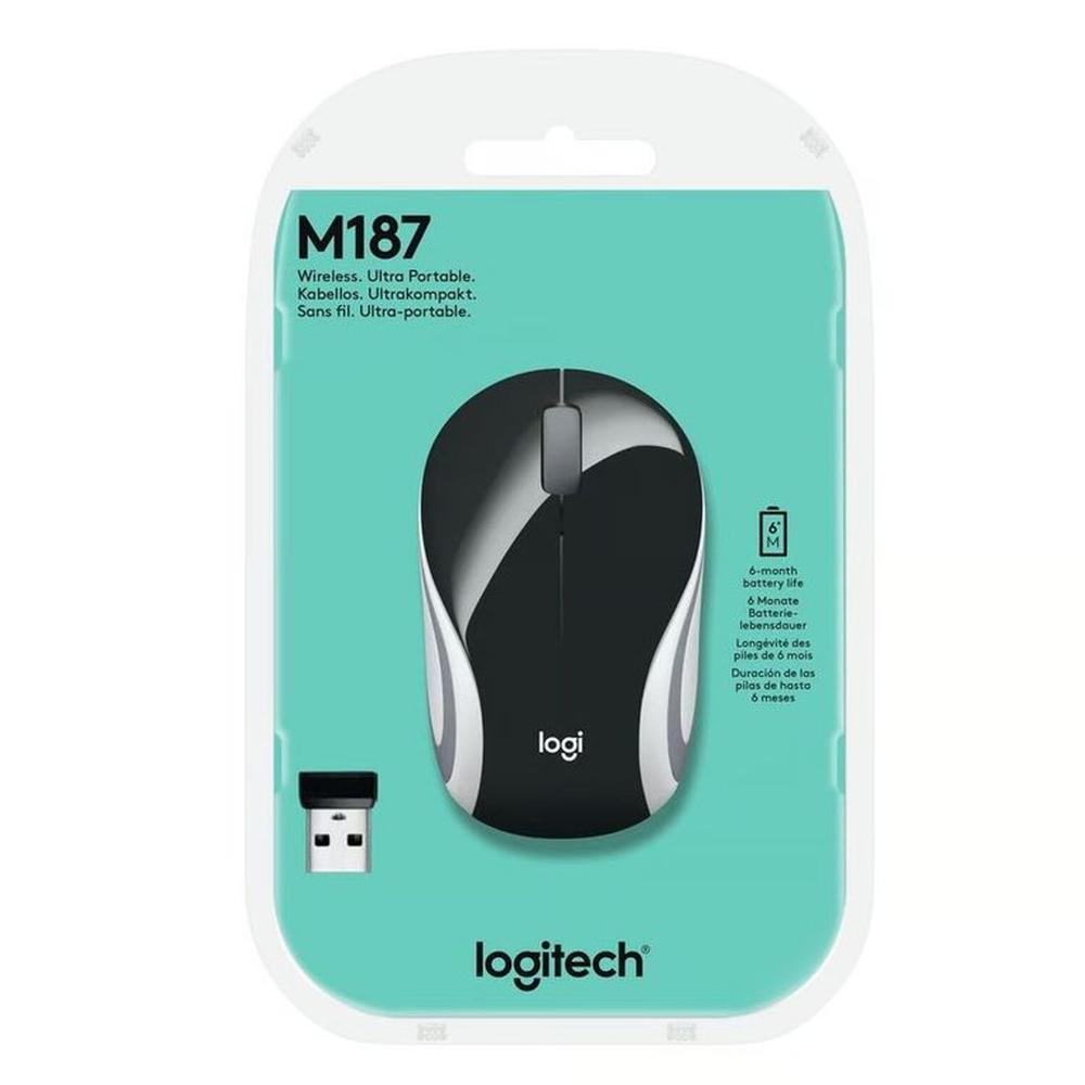 Mouse Mini Logitech Inalámbrico M187 Negro Black