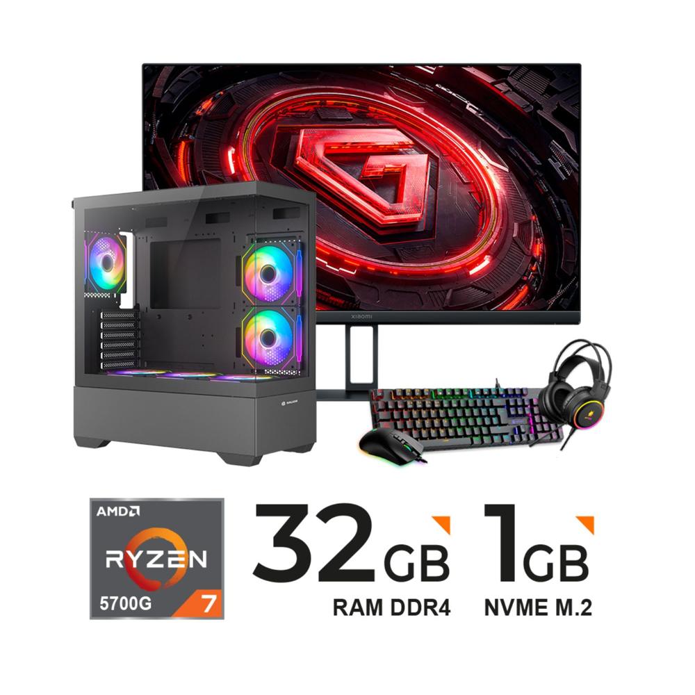 Computadora PC RYZEN 7 5700G 4.60GHz 32GB DDR4 1TB M.2 MONITOR 23.8""FHD KIT TECLADO,MOUSE 3 EN 1