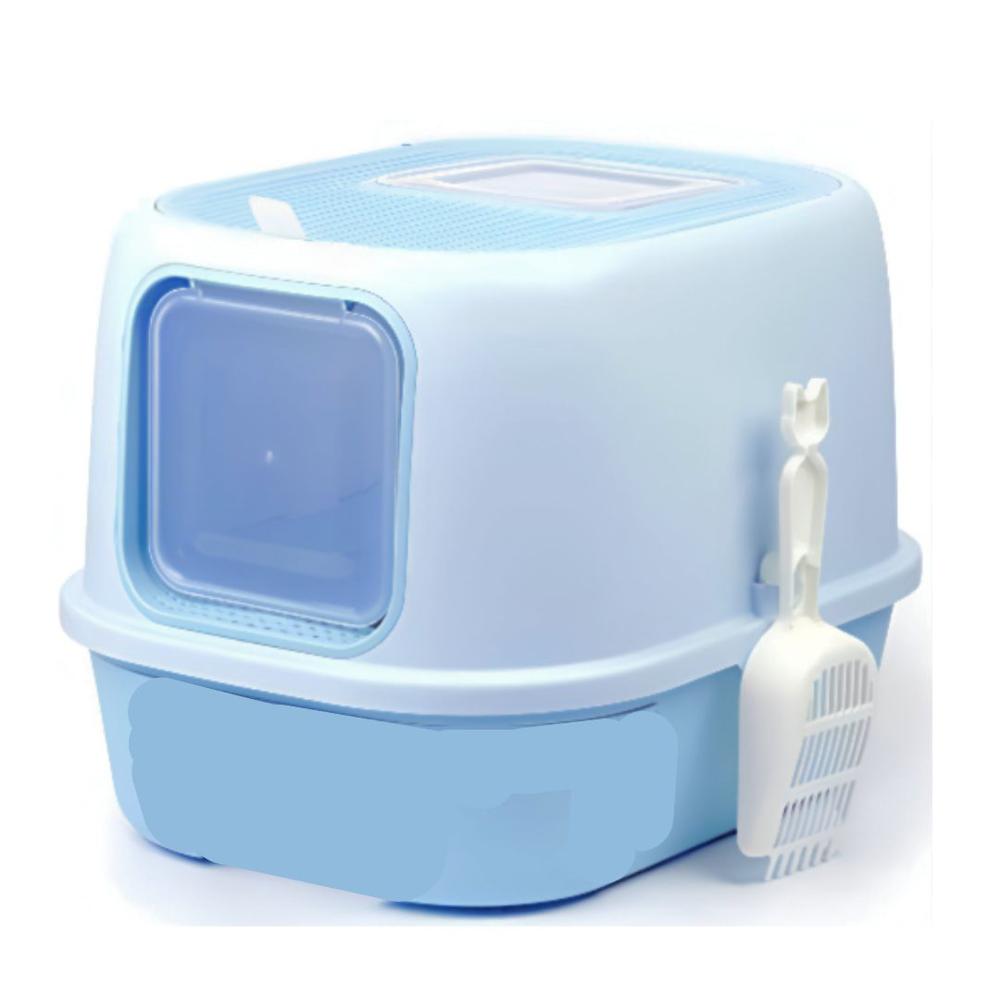 Arenero Cerrado Antisalpicaduras para Gatos Azul