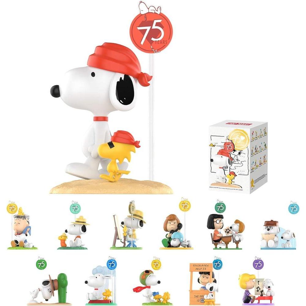 Figuras coleccionables Snoopy POP MART Peanuts edición 75 aniversario, diseño aleatorio