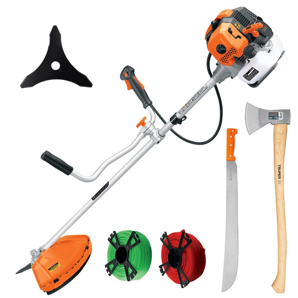 Combo desbrozadora motoguadaña 2HP gasolina 52cc kit hacha y machete