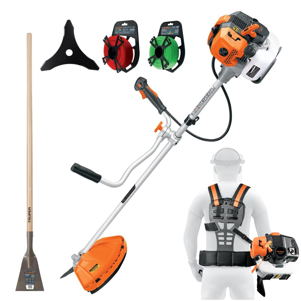 Combo desbrozadora 2HP 18 Pulg, Tronzador de raices, cuchilla Truper