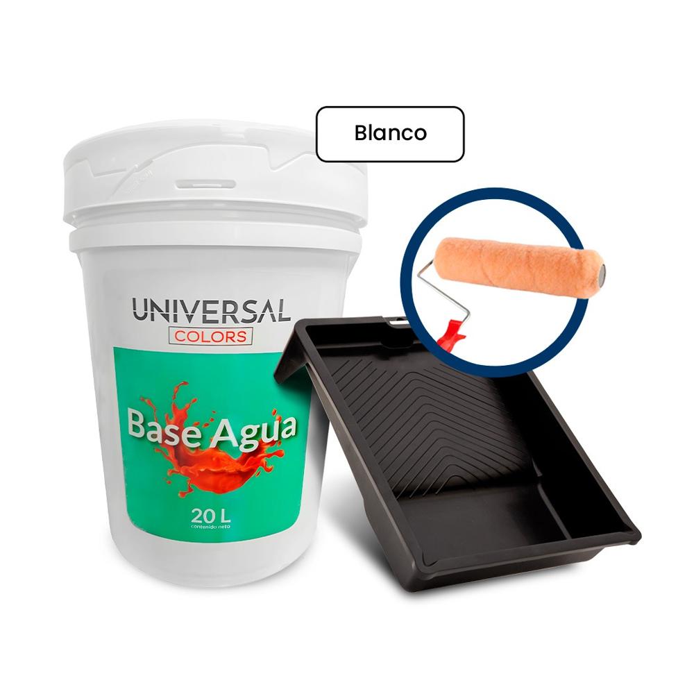 Látex Acrilico Antihongos Mate + Rodillo 12" + Bandeja Universal Colors Blanco 5gl