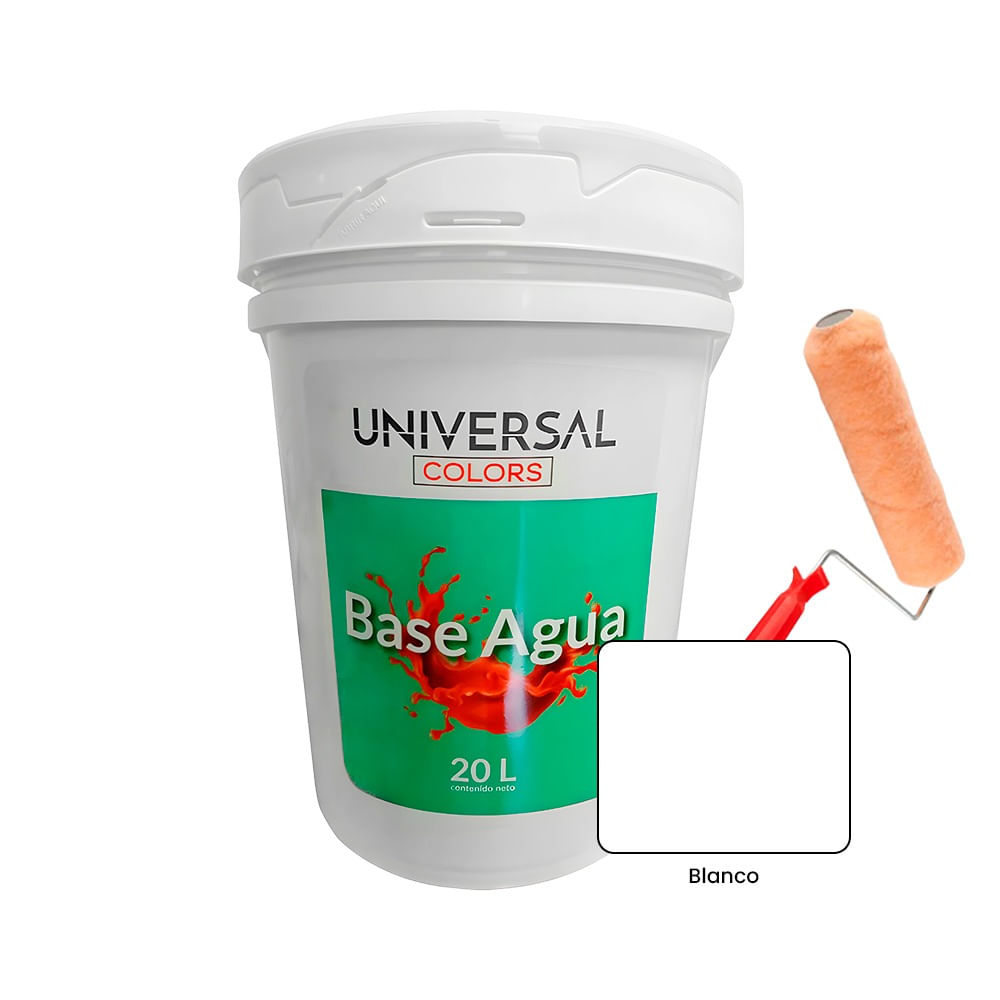 Látex Acrilico Antihongos Mate + Rodillo 12" Universal Colors Blanco 5gl