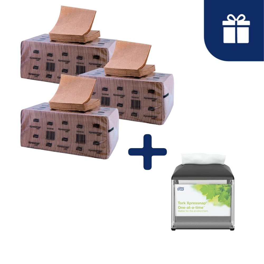 Servilleta Tork Xpressnap Café Natural 3 x 500un + Dispensador Gratis