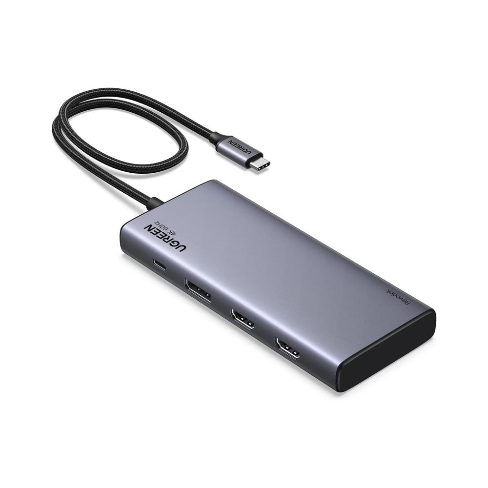 Hub Ugreen 8 en 1 USB-C a 2xHDMI DP 2xUSB-C 3.2 2xUSB-A 3.2 PD 100w 35625 Gris