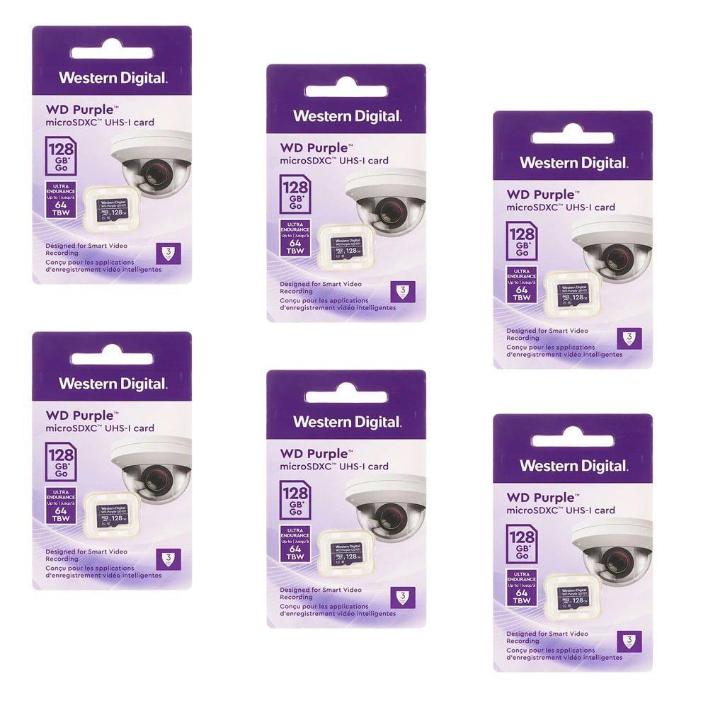 MEMORIA MICROSD WD PURPLE WESTERN DIGITAL 128GB KIT DE 6 UNIDADES