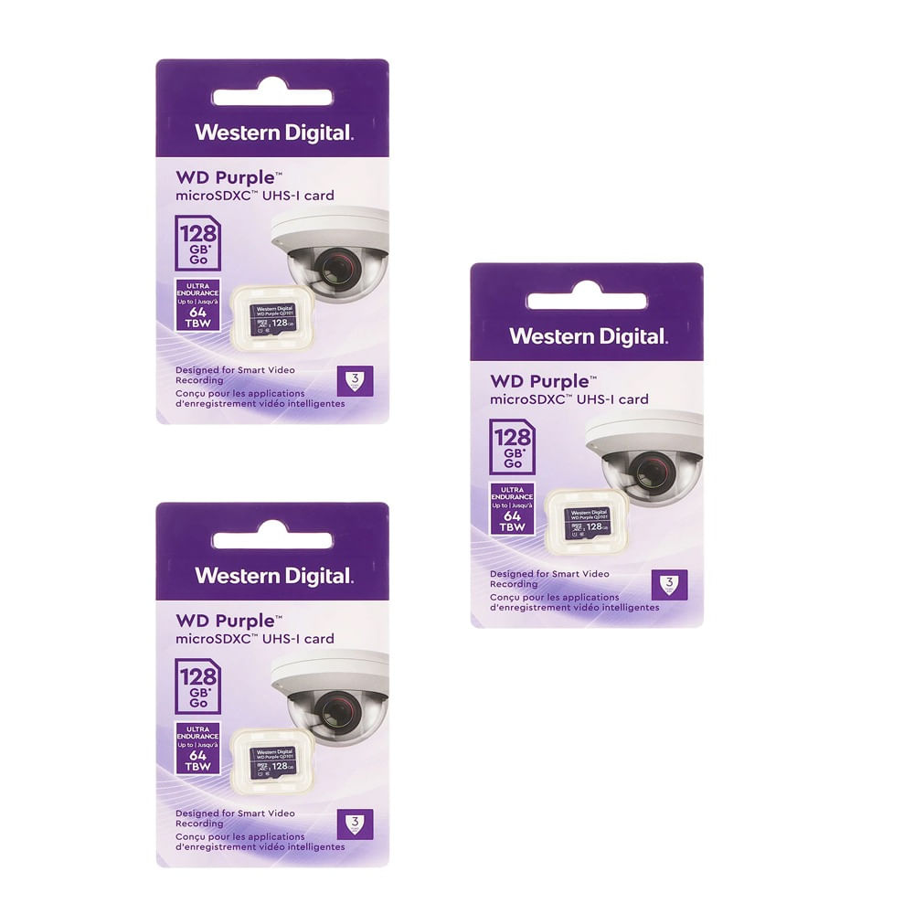 MEMORIA MICROSD WD PURPLE WESTERN DIGITAL 128GB KIT DE 3 UNIDADES