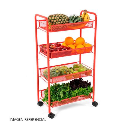 Carrito de Cocina Orange Pintado Metal Rojo 4 Repisas