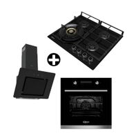 COMBO Klimatic: Cocina empotrable Vulcano 4 hornillas + Campana extractora decorativa Aria 60cm + Horno empotrable a gas
