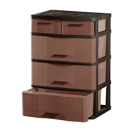 Cómoda Comodina Mimbre Ratán #4 Marrón Cerezo Polinplast