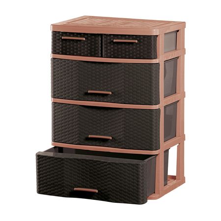 Cómoda Comodina Mimbre Ratán #4 Cerezo Marrón Polinplast